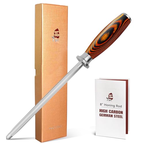 TUO Honing Steel, Sharpener Rod with Thicker Steel Core for Kitchen Knives Daily Sharpening Maintenance, High Carbon Steel, Ergonomic Handle, 8 inch - Image 1