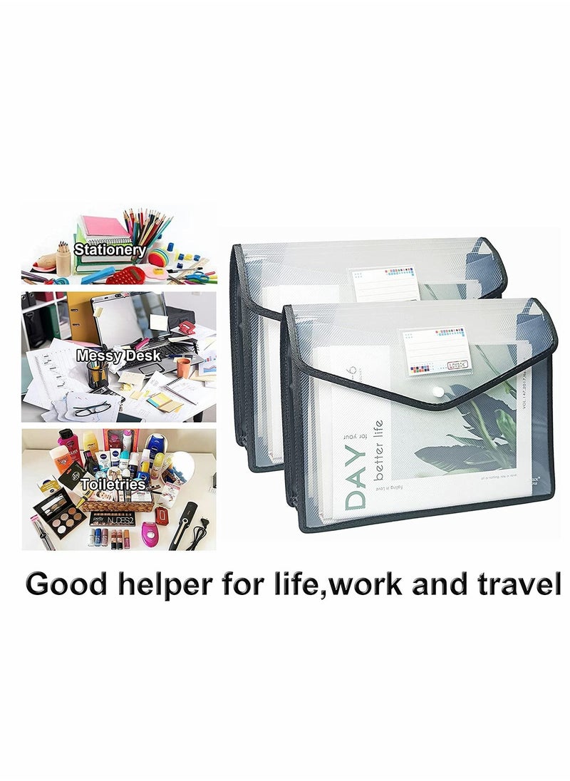 SYOSI - File Folders, 2 Pack Plastic Expanding File Wallet Document Organizer with Flap and Cord Closure, Clear Colored Poly A4 Expandable Folder for Home School Office Storage with Label Pocket - Image 1
