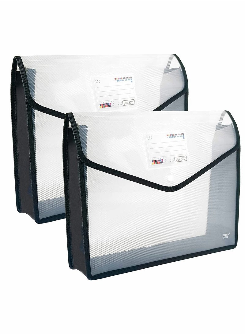 SYOSI - File Folders, 2 Pack Plastic Expanding File Wallet Document Organizer with Flap and Cord Closure, Clear Colored Poly A4 Expandable Folder for Home School Office Storage with Label Pocket - Image 1