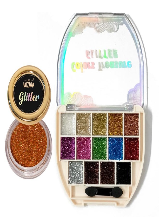 Vozwa Pressed Glitter Eyeshadow Palette with Holographic Golden Glitter - Image 2