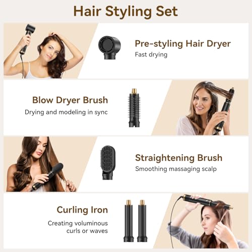 JINYAWA Hair Dryer Brush 5 in 1, Hot Air Brush Air Curler, Air Styler Hair Styler Without Heat Damage, Multistyler Blow Dryer Brush, Powerful Hair Styling Tools for Drying,Curl,Volumize and Straighten - Image 2