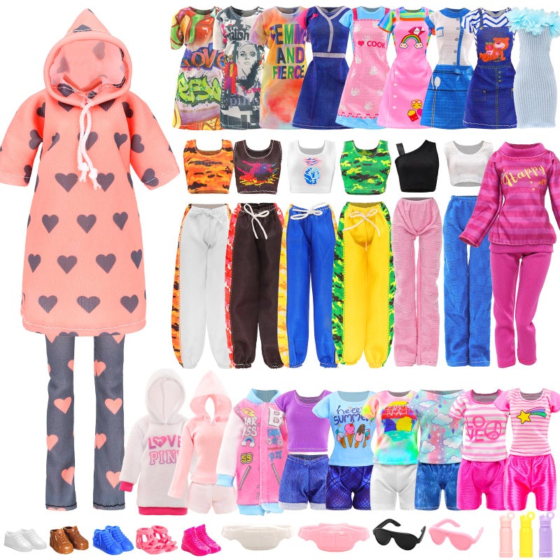 HONLAELLA 22 Pcs 115 Inch Girl Doll Clothes Accessories Including 4 Fashion Dresses 6 Tops 6 PantsShorts 5 Shoes 7 Accessories Sport Clothing for 115 Inch Doll Clothes Set NO Doll - Image 3
