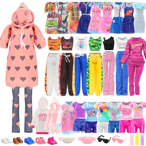 HONLAELLA 22 Pcs 115 Inch Girl Doll Clothes Accessories Including 4 Fashion Dresses 6 Tops 6 PantsShorts 5 Shoes 7 Accessories Sport Clothing for 115 Inch Doll Clothes Set NO Doll - Image 1