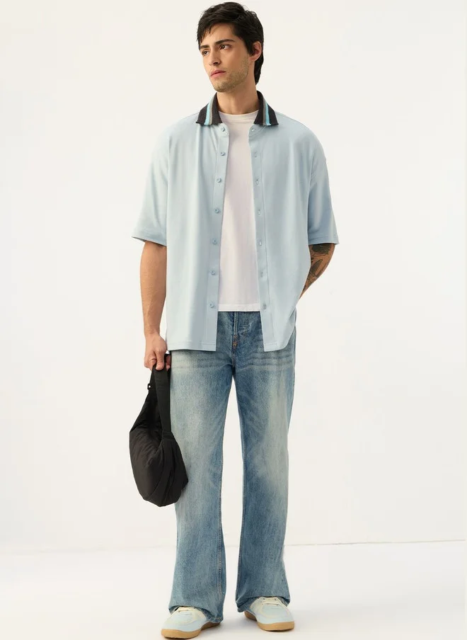 ذا سوليد ستور The Souled Store Men Casual Oversized Shirt with Contrast Collar