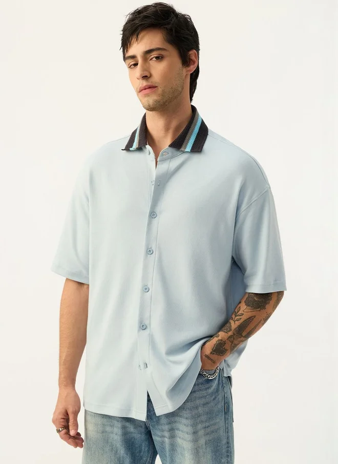 ذا سوليد ستور The Souled Store Men Casual Oversized Shirt with Contrast Collar