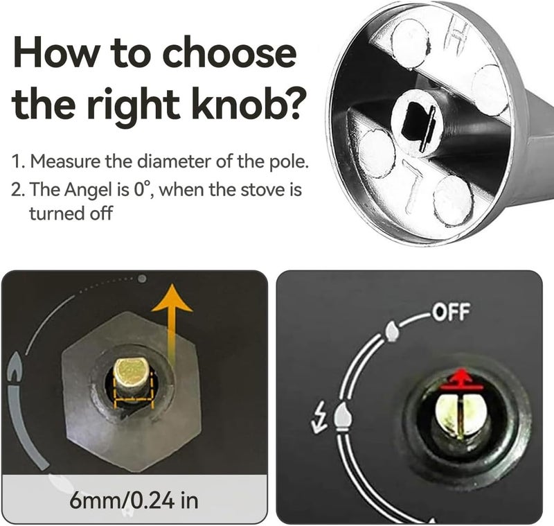 Proxima Direct 6 Pack Stove Knob 6MM Zinc Alloy Control Knob Oven Switch Universal Stainless Steel Gas Stove Control Knobs For Oven Cooktop Gas Stove, Compatible With General Oven,Stove,Range - Image 4