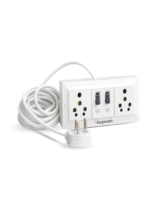 Shopeum 16A Extension Board with MCB, 2 Socket Heavy Duty Extension Cord, 2.5 sqmm Copper Cable, 3 Pin Plug, High Power 2000W for AC, Geyser, Heater (2-9 Meter, White) (2 Meter) - Image 1