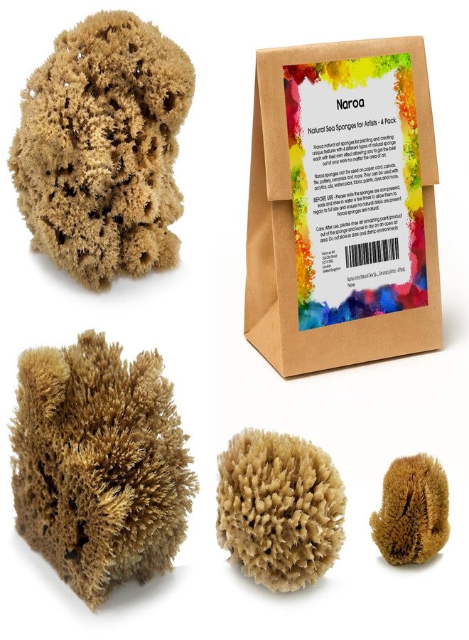 Naroa Artist Natural Sea Sponges for Painting 4 Pack | Unique Tool Set Unbleached | Great for Artists & Children | Acrylic, Watercolor, Marbling, Texturing, Pottery, Ceramics - Image 1