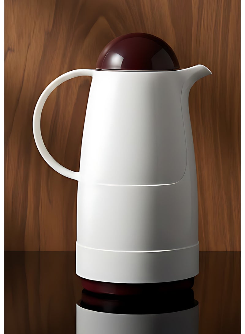 Bisbell Nova White Vacuum Flask 1.0L Double Wall Glass Liner Thermal Coffee & Tea Pot, 18-Hour Hot & Cold Insulation, Leak-Proof Lid, White & Brown - Image 2