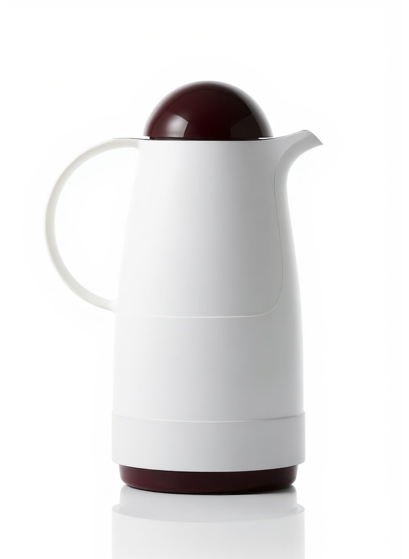 Bisbell Nova White Vacuum Flask 1.0L Double Wall Glass Liner Thermal Coffee & Tea Pot, 18-Hour Hot & Cold Insulation, Leak-Proof Lid, White & Brown - Image 3