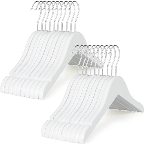 TOPIA HANGER Kids Wooden Hangers 20 Pack Wood Baby Children Hangers Clothes Dress Shirt Hangers 360 Stronger Flexible Hook Extra Smoothly Cut Notches White CT09W20 - Image 1