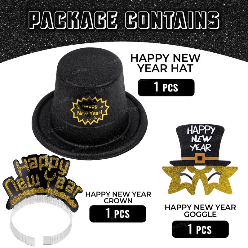 Zest 4 Toyz Zest 4 Toyz New Year Eve Party Supplies 2024, Happy New Year Goggle, Gold Black Hats, Top Crown Tiaras (Pack of 3) - Image 3