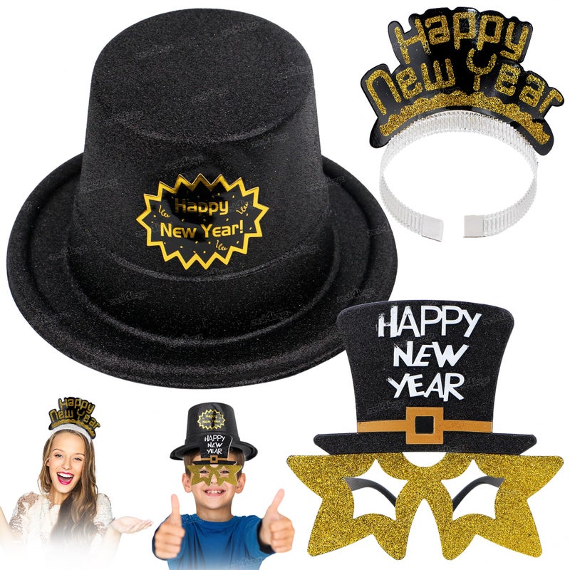 Zest 4 Toyz Zest 4 Toyz New Year Eve Party Supplies 2024, Happy New Year Goggle, Gold Black Hats, Top Crown Tiaras (Pack of 3) - Image 1