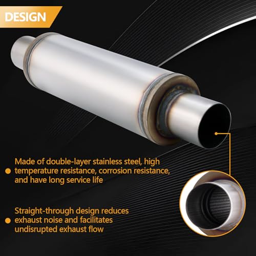 Piclafe 2.5 Inch Exhaust Muffler, 2.5" Inlet/Outlet 20" Overall Length Resonator, Stainless Steel Straight Through Design Performance Muffler, 2 PCS - Image 5