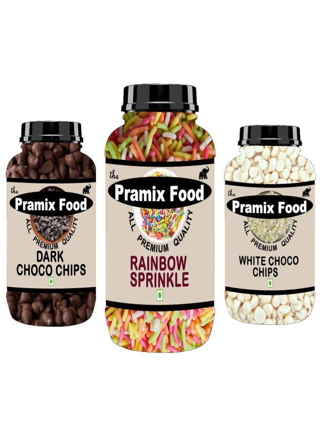 Pramix Combo of Rainbow Sprinkles, Dark & Milk Choco Chips (Chocolate Truffle) ( Each Packet Weight 100 gm) 300 gm) - Image 1