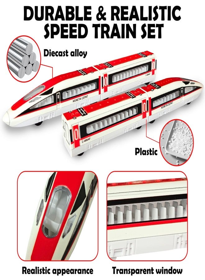 OTONOPI 4 Pcs Bullet Train Toy, Magnetic Toy Train Set, Die Cast High Speed Subway Locomotive Toys Car, Linked Bullet Trains with Friction Power, Railway Gift for Kids Boys and Girls Age 3 Up - Image 5