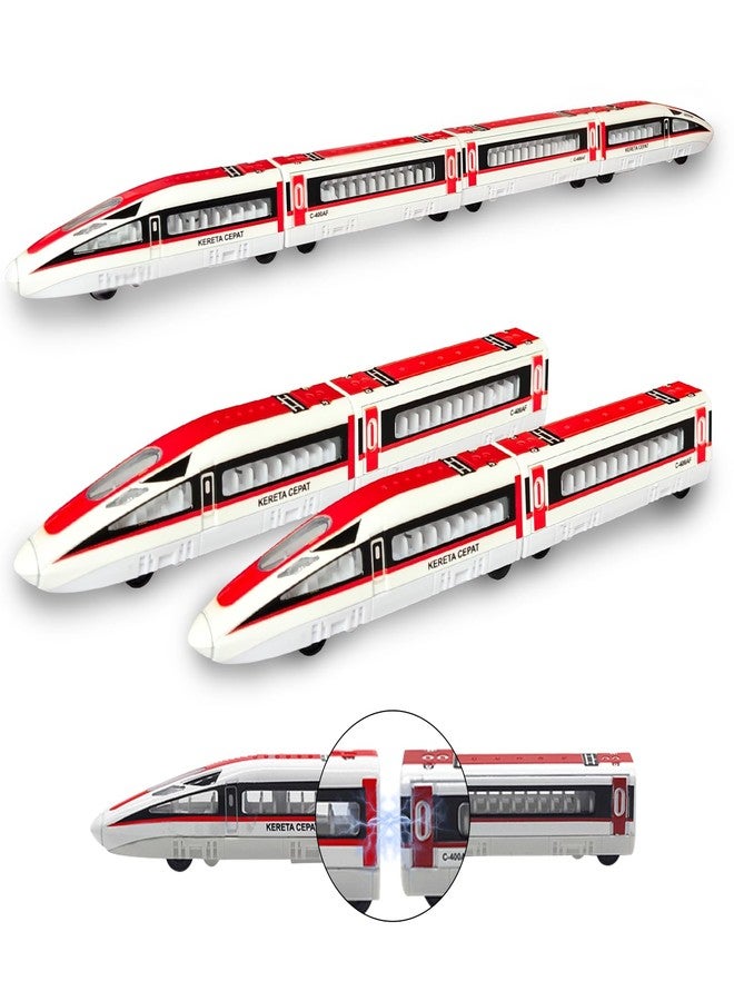 OTONOPI 4 Pcs Bullet Train Toy, Magnetic Toy Train Set, Die Cast High Speed Subway Locomotive Toys Car, Linked Bullet Trains with Friction Power, Railway Gift for Kids Boys and Girls Age 3 Up - Image 1
