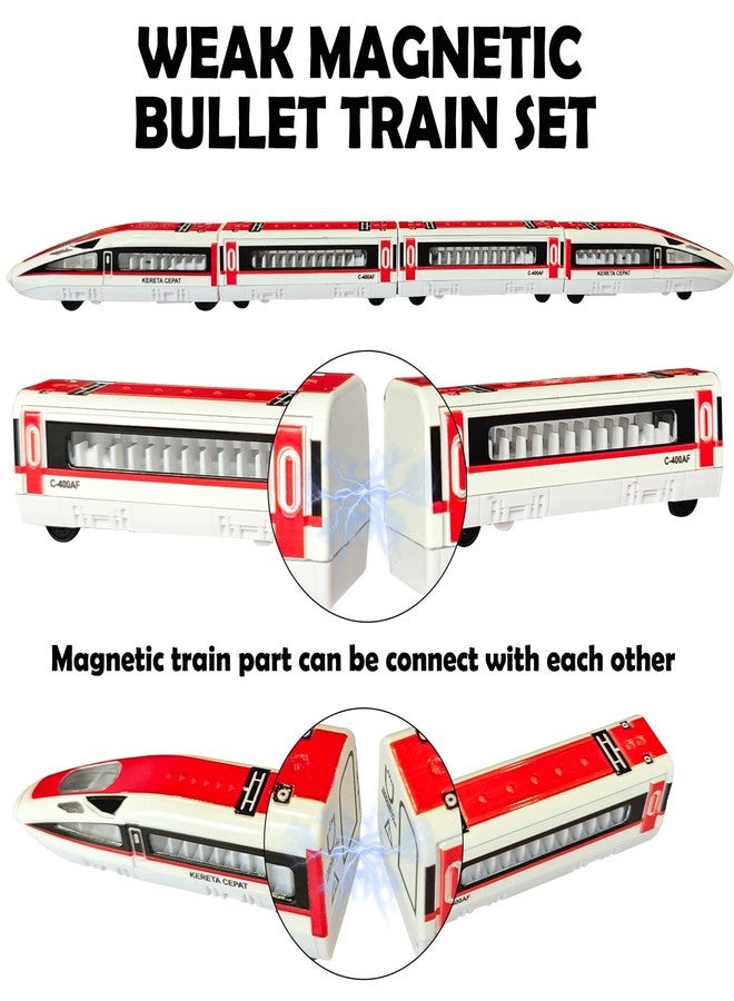 OTONOPI 4 Pcs Bullet Train Toy, Magnetic Toy Train Set, Die Cast High Speed Subway Locomotive Toys Car, Linked Bullet Trains with Friction Power, Railway Gift for Kids Boys and Girls Age 3 Up - Image 2