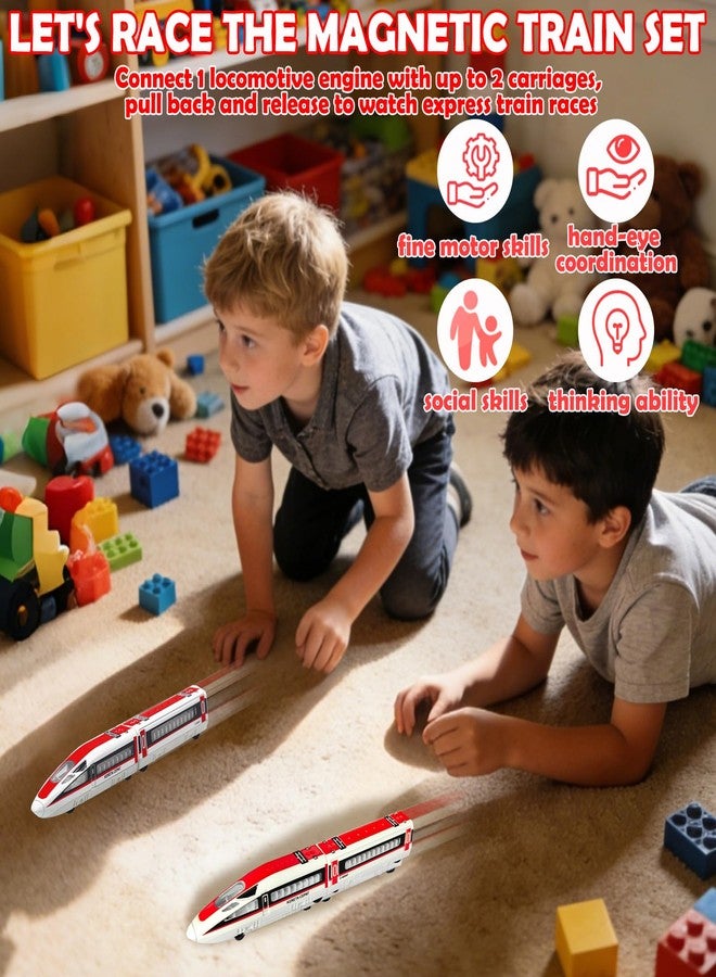 OTONOPI 4 Pcs Bullet Train Toy, Magnetic Toy Train Set, Die Cast High Speed Subway Locomotive Toys Car, Linked Bullet Trains with Friction Power, Railway Gift for Kids Boys and Girls Age 3 Up - Image 4