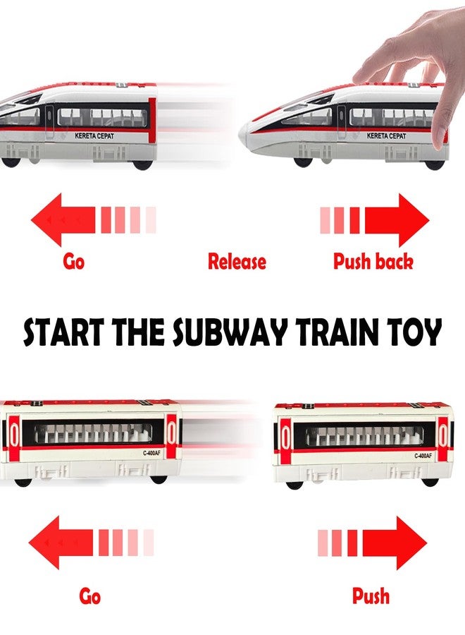 OTONOPI 4 Pcs Bullet Train Toy, Magnetic Toy Train Set, Die Cast High Speed Subway Locomotive Toys Car, Linked Bullet Trains with Friction Power, Railway Gift for Kids Boys and Girls Age 3 Up - Image 3