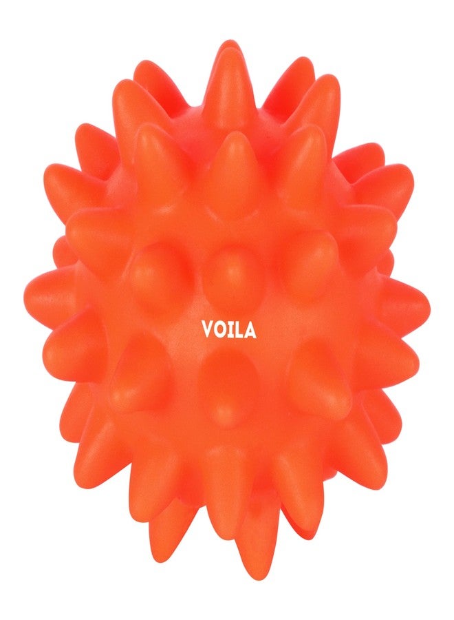 Voila Spiky Dog Toy Ball with Ring, Durable & Chew-Resistant Interactive Toy for Dogs, Fun Fetch & Tug Toy for Extra Small & Small Dogs (Pack of 1) Orange - Image 1