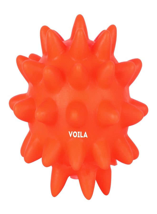Voila Spiky Dog Toy Ball with Ring, Durable & Chew-Resistant Interactive Toy for Dogs, Fun Fetch & Tug Toy for Extra Small & Small Dogs (Pack of 1) Orange - Image 2