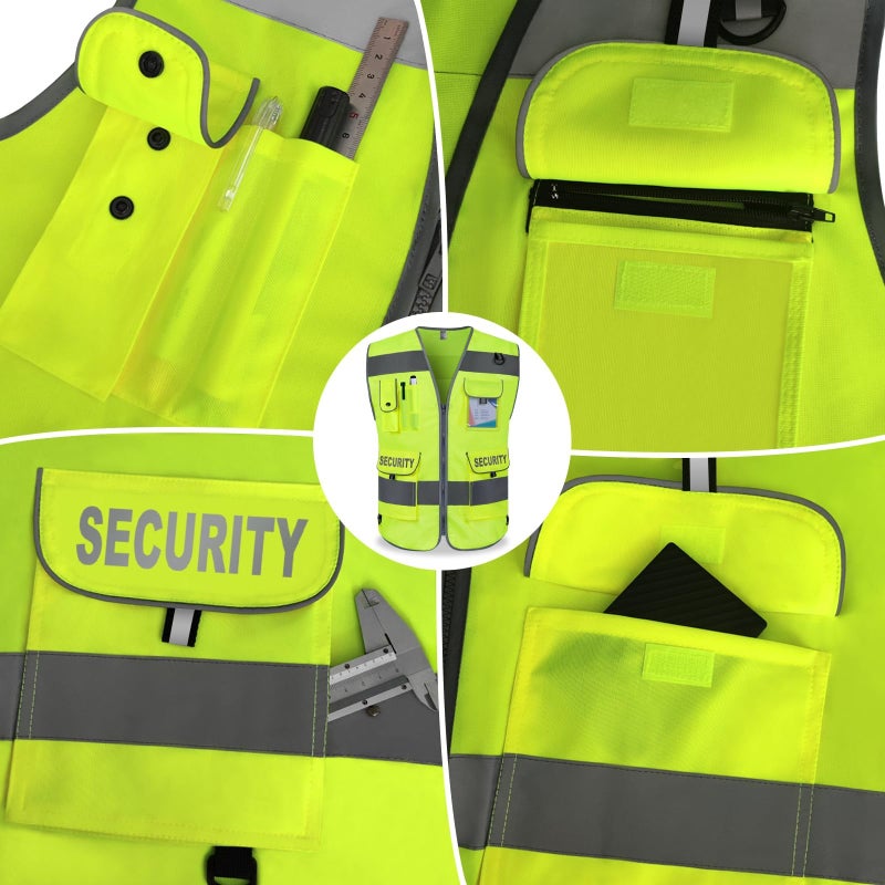TCCFCCT Security Vest for Security Guard 9 Pockets High Visibility Reflective Safety Vest for Men Women, Durable Hi Vis Vest with Reinforced Sewing, Meets ANSI/ISEA, (G100S-Yellow, L) - Image 4