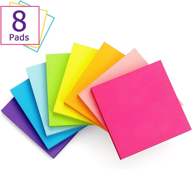 Eastern Wolf 8 Pads Sticky Notes 3x3 Self-Stick Notes 8 Bright Multi Colors Purple Sticky Notes, 85 Sheet/Pad - Image 2
