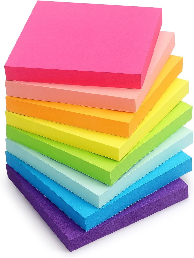 Eastern Wolf 8 Pads Sticky Notes 3x3 Self-Stick Notes 8 Bright Multi Colors Purple Sticky Notes, 85 Sheet/Pad - Image 1