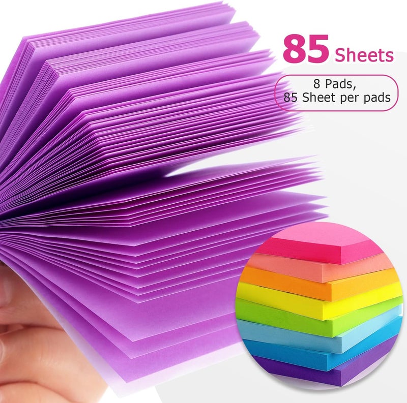 Eastern Wolf 8 Pads Sticky Notes 3x3 Self-Stick Notes 8 Bright Multi Colors Purple Sticky Notes, 85 Sheet/Pad - Image 4
