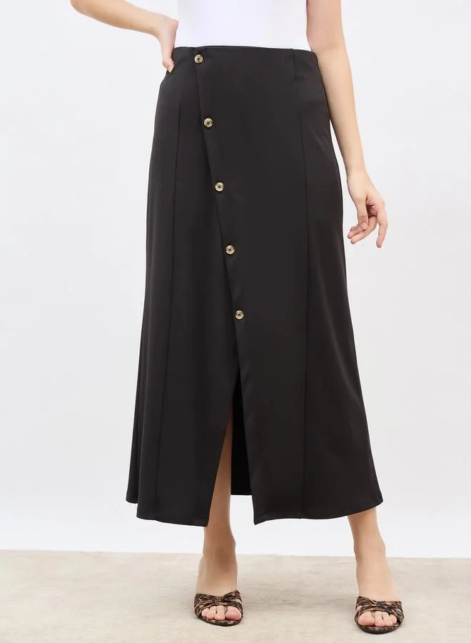 ستايلي Styli Wrap Front A-Line Maxi Skirt with Buttons