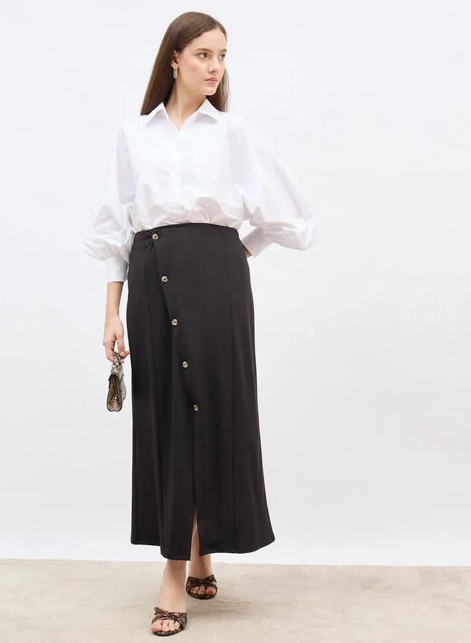 ستايلي Styli Wrap Front A-Line Maxi Skirt with Buttons