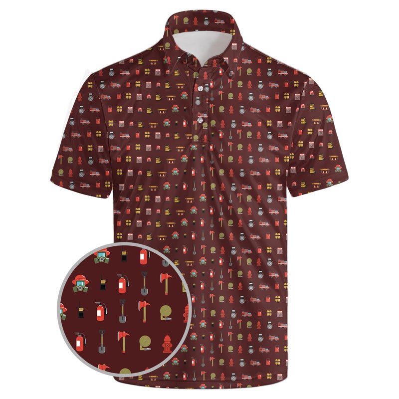 NELife Firefighter Mens Polo Shirt Short Sleeve Funny Fire Tool Print Moisture Wicking Quick Dry Golf Shirts Gifts for Men - Image 3