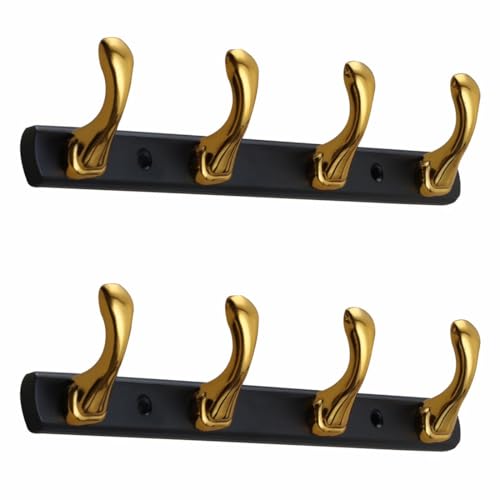 FERIO Gold & Black Cloth Hanger for Wall – Heavy Duty Wall Hanger with 4 Curved Hooks for Secure & Tear-Free Khunti for Hanging Clothes Designed for Clothes, Towels & Accessories (Pack of 2) - Image 1