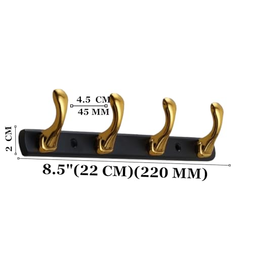 FERIO Gold & Black Cloth Hanger for Wall – Heavy Duty Wall Hanger with 4 Curved Hooks for Secure & Tear-Free Khunti for Hanging Clothes Designed for Clothes, Towels & Accessories (Pack of 2) - Image 2