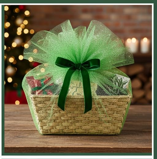 ProKart Premium Net Fabric Mesh Solid Glitter Cloth for Flower Bouquet, Trousseau Packing, Fabric for Gift Wrapping, Party Hall Decor, Sweet Boxes, Gift Decoration (10 Meters, Green Gold) - Image 2