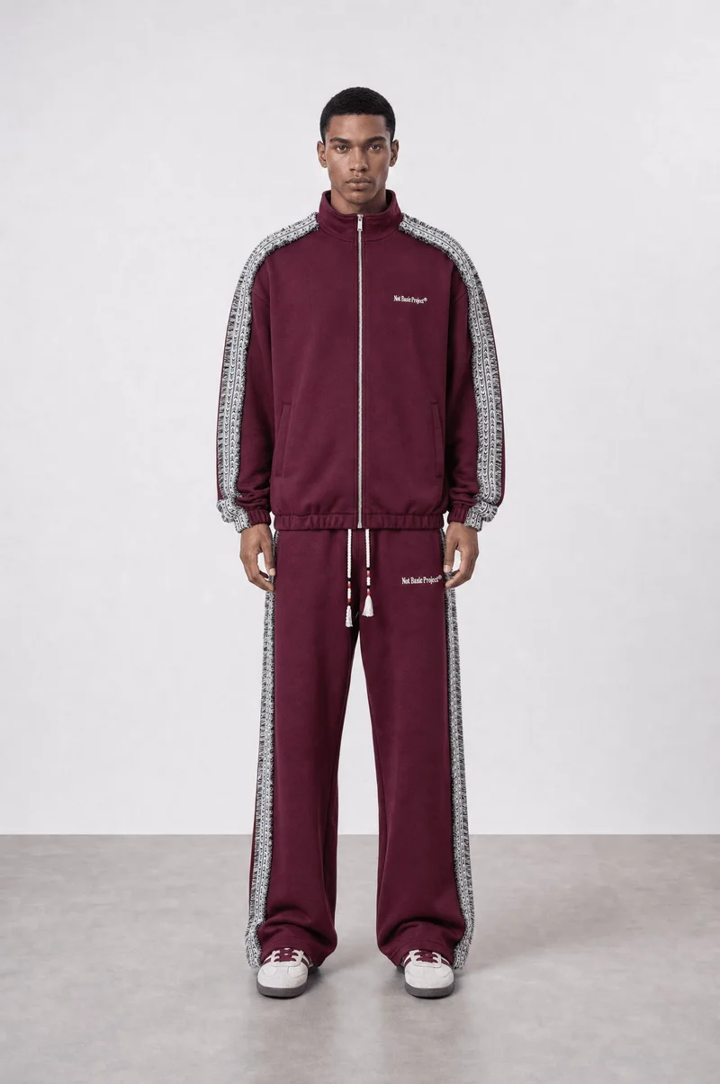 Respire Men's NBP Striped Detail Doubleface Tracksuit Set, Burgundy