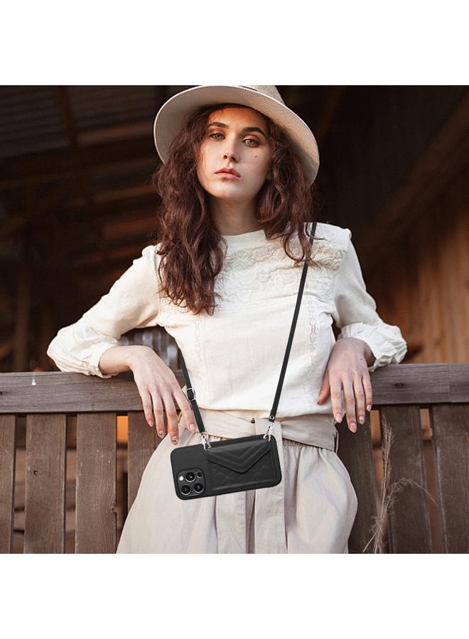 زبون جراب لهاتف iPhone 13 Pro Max بنمط معيني وحقيبة بطاقات RFID مع حبل طويل - Image 2