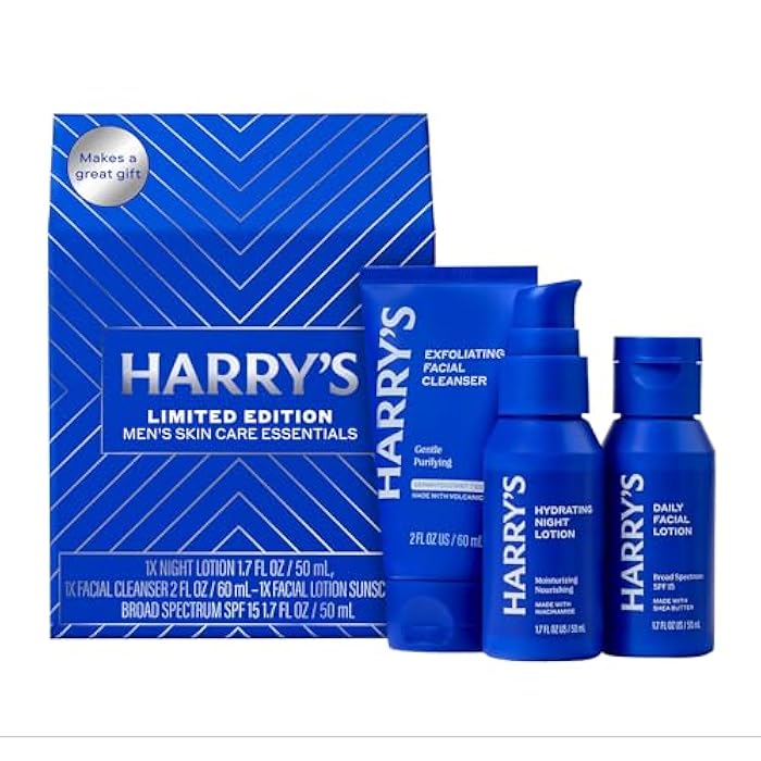 Harry's مجموعة هدايا هاري المحدودة لموسم العطلات للرجال، أساسيات العناية بالبشرة للرجال (60 مل غسول وجه مقشر، لوشن وجه يومي مع SPF 15، لوشن ليلي مرطب)  - Image 1