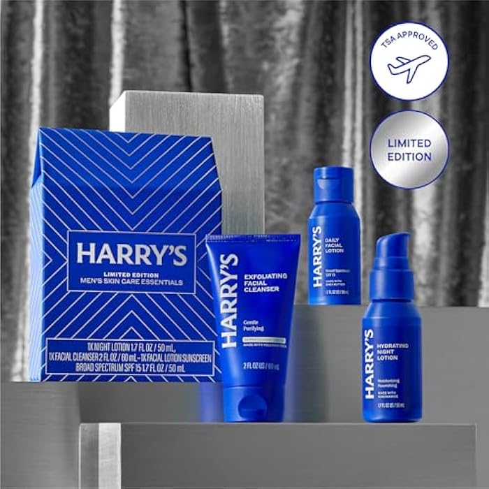 Harry's مجموعة هدايا هاري المحدودة لموسم العطلات للرجال، أساسيات العناية بالبشرة للرجال (60 مل غسول وجه مقشر، لوشن وجه يومي مع SPF 15، لوشن ليلي مرطب)  - Image 3