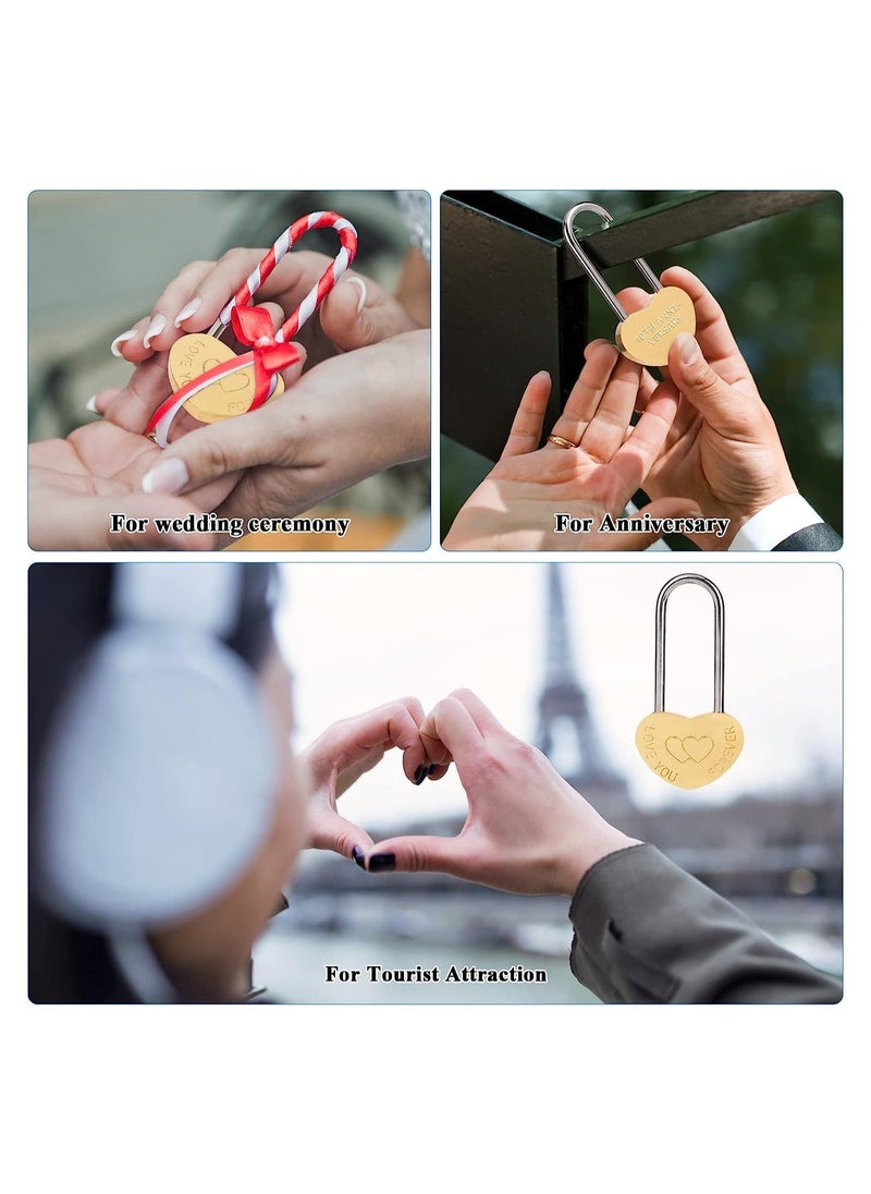 ماركة غير محددة - Love Lock Without Key, Solid Brass Heart Lock, Engraved Love You Forever Padlocks for Wedding, Anniversary, 's Day, Travel, 2Pcs - Image 1