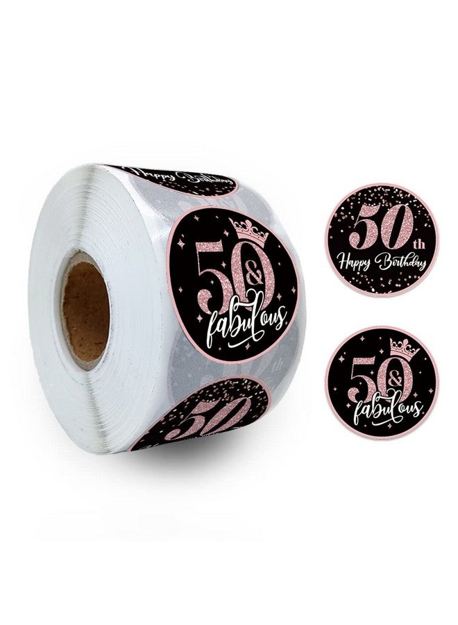 REWIDPARTY Rose Gold 50Th Birthday Sticker Rolls（500 Pcs）Happy 50Th Birthday Stickers 50 And Fabulous Round Stickers Birthday Party Favor Stickers Birthday Party Decorations Adhesive Party Stickers - Image 2