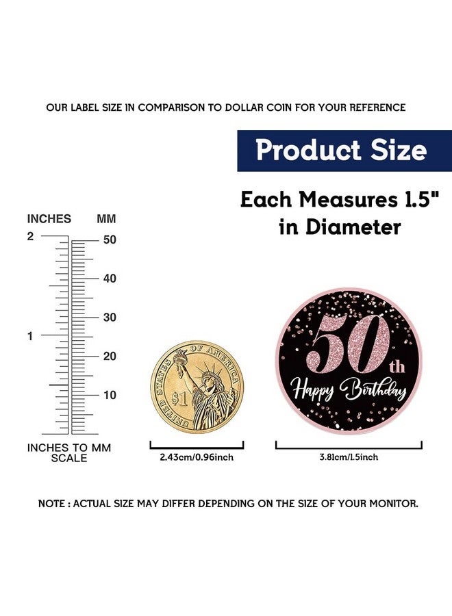 REWIDPARTY Rose Gold 50Th Birthday Sticker Rolls（500 Pcs）Happy 50Th Birthday Stickers 50 And Fabulous Round Stickers Birthday Party Favor Stickers Birthday Party Decorations Adhesive Party Stickers - Image 4