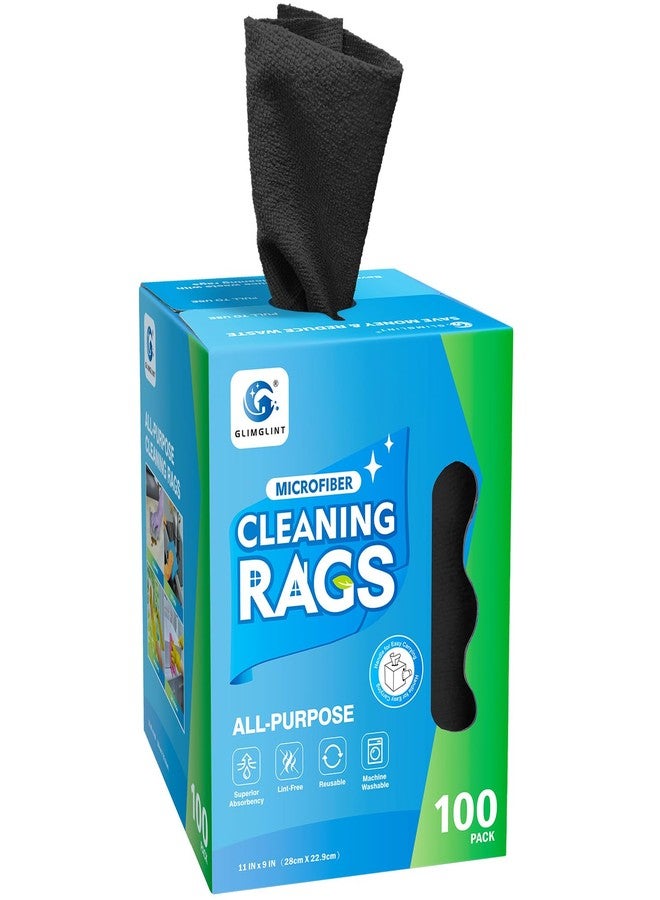 GLIMGLINT Microfiber Cleaning Cloth, 100 Pack Shop Towels, Lint-Free, Ultra Absorbent Reusable or Disposable Microfiber Cloths for Kitchen, Car, Cleaning Rags, 11" x 9", Black - Image 1