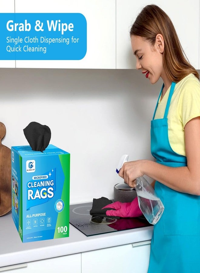GLIMGLINT Microfiber Cleaning Cloth, 100 Pack Shop Towels, Lint-Free, Ultra Absorbent Reusable or Disposable Microfiber Cloths for Kitchen, Car, Cleaning Rags, 11" x 9", Black - Image 2