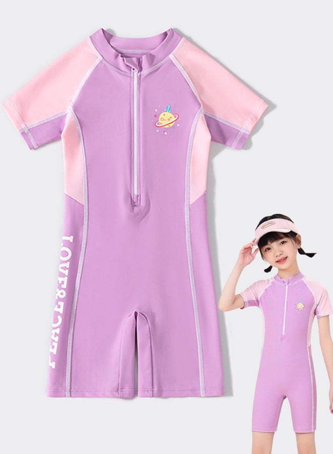 VUCATIN Girls Swimsuit One Piece Kid Swimsuit Children Water Sport Short Swimsuit Sun Protection Bathing Suits Outdoor Quick-Drying Clothes (Purple) - Image 1