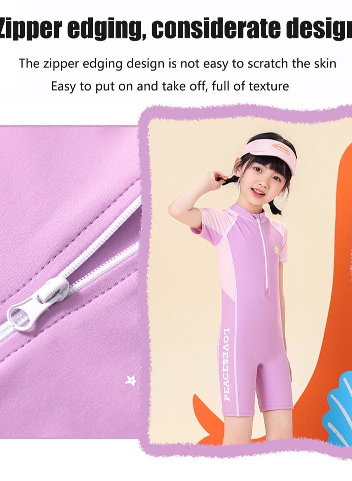VUCATIN Girls Swimsuit One Piece Kid Swimsuit Children Water Sport Short Swimsuit Sun Protection Bathing Suits Outdoor Quick-Drying Clothes (Purple) - Image 2