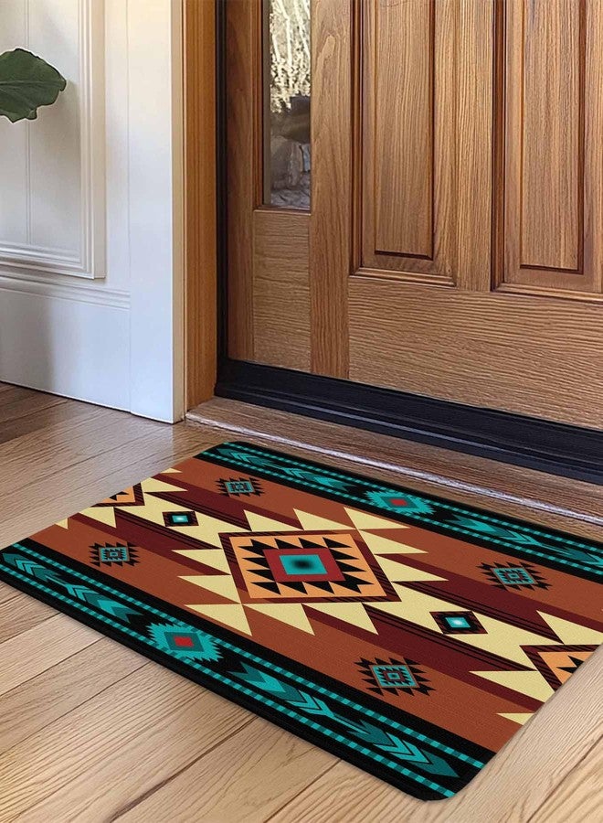 PIEPLE Turquoise Red Doormat Outdoor Entrance 24"x36", Southwest American Native Abstract Pattern Absorb Moisture Dirt Door Mats, Non-Slip Rubber Backing Floor Mats Indoor, Low-Profile Front Door Rugs - Image 1