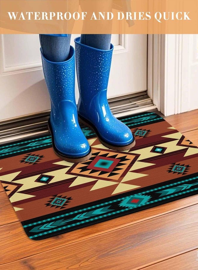 PIEPLE Turquoise Red Doormat Outdoor Entrance 24"x36", Southwest American Native Abstract Pattern Absorb Moisture Dirt Door Mats, Non-Slip Rubber Backing Floor Mats Indoor, Low-Profile Front Door Rugs - Image 3