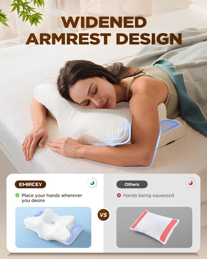 Emircey Dream Without Pain Cervical Neck Pillow for Sleeping, Ergonomic Side Sleeper Pillows for Adults, Cooling Orthopedic Pillow for Neck Relief Support, Memory Foam Pillows Back Stomach Sleepers - Image 4